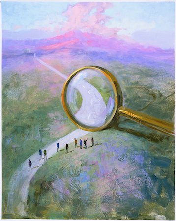 Illustration of People on Road With Magnifying Glass Stock Photo - Rights-Managed, Code: 700-00043023