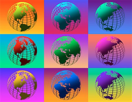 Multiple Wire Globes Displaying Continents of the World Stock Photo - Rights-Managed, Code: 700-00043571