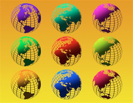 simsearch:700-00039734,k - Multiple Wire Globes Displaying Continents of the World Foto de stock - Con derechos protegidos, Código: 700-00043572