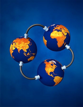 Three Globes Connected by Coaxial Cables, Displaying Continents of The World Stock Photo - Rights-Managed, Code: 700-00043625