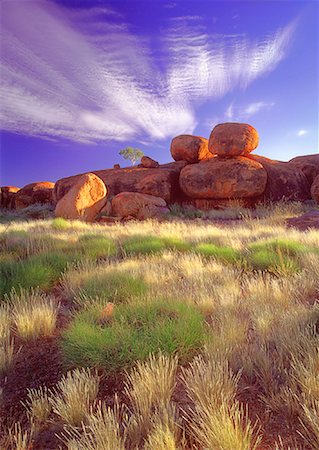 devil's marbles - Billes du diable, herbe Spinifex et la gomme des arbres territoire du Nord, Australie Photographie de stock - Rights-Managed, Code: 700-00054818