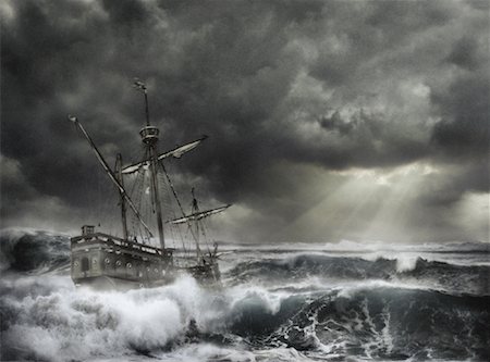 simsearch:700-00036053,k - Ship in Stormy Sea with Sunbeam Through Clouds Stock Photo - Rights-Managed, Code: 700-00056303