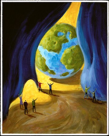 Illustration of People Unveiling Globe Stock Photo - Rights-Managed, Code: 700-00056354