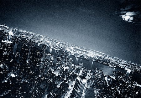 Vue aérienne de la ville à la nuit de New York, New York, USA Photographie de stock - Rights-Managed, Code: 700-00057078