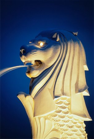 Merlion Statue à Singapour de nuit Photographie de stock - Rights-Managed, Code: 700-00057081