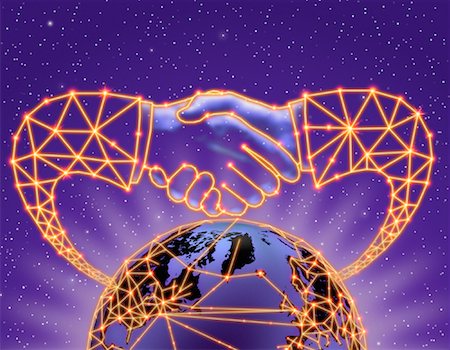 Globe and Abstract Handshake With Connecting Lines In Space Stock Photo - Rights-Managed, Code: 700-00057148