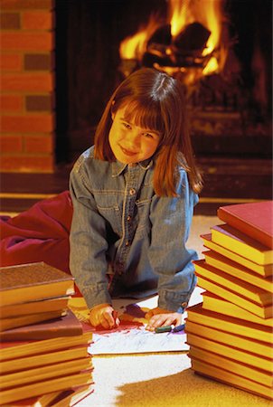 Portrait of Girl Sitting on Floor Near Fireplace, Drawing Stock Photo - Rights-Managed, Code: 700-00057618