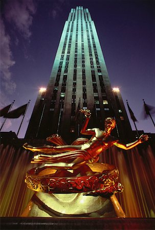 simsearch:841-03066354,k - Rockefeller Center and Prometheus Statue at Night, NY, NY, USA Stock Photo - Rights-Managed, Code: 700-00057855