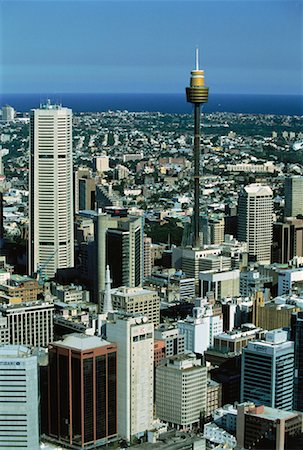 sydney tower - Aerial View of Sydney Tower and City, Sydney, New South Wales Australia Stock Photo - Rights-Managed, Code: 700-00057860