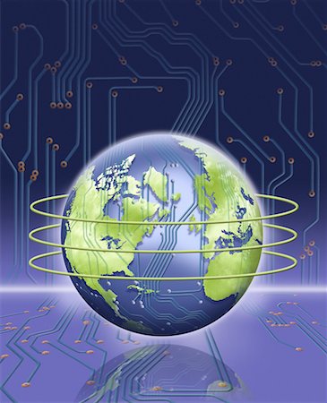 simsearch:700-00013120,k - Circuit Board Globe with Rings in Circuit Board Landscape North and South America Foto de stock - Con derechos protegidos, Código: 700-00059406