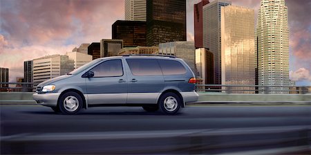 panoramic road drive - Van on Overpass with City Skyline Stock Photo - Rights-Managed, Code: 700-00051981