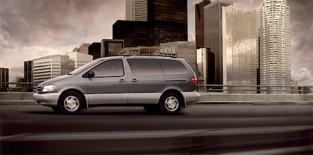 panoramic road drive - Van on Overpass with City Skyline Stock Photo - Rights-Managed, Code: 700-00051982