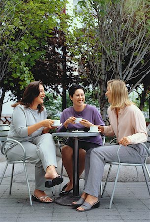 fat women sitting cafe tables - Three Woman Laughing at Outdoor Cafe Stock Photo - Rights-Managed, Code: 700-00053785