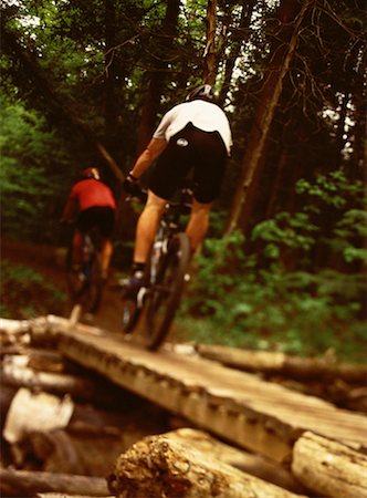 simsearch:700-01173379,k - Vue arrière du peuple Riding Mountain Bike sur le chemin dans la forêt Photographie de stock - Rights-Managed, Code: 700-00064513