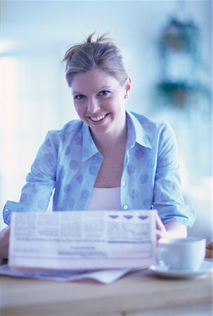 simsearch:700-00062758,k - Portrait of Woman Sitting at Table, Holding Newspaper Stock Photo - Rights-Managed, Code: 700-00065259