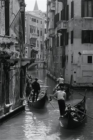 europe gondola black and white - Gondolas in Canal Venice, Italy Stock Photo - Rights-Managed, Code: 700-00066776