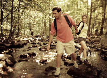 simsearch:400-04997337,k - Couple Hiking over Brook Belgrade Lakes, Maine, USA Stock Photo - Rights-Managed, Code: 700-00067592