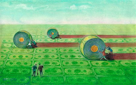 Illustration of People Rolling Money on Ground Stock Photo - Rights-Managed, Code: 700-00067630