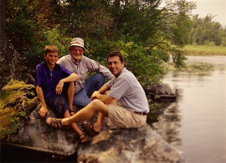 simsearch:700-00086253,k - Portrait of Grandfather, Father And Son on Rocks near Lake Belgrade Lakes, Maine, USA Stock Photo - Rights-Managed, Code: 700-00067820