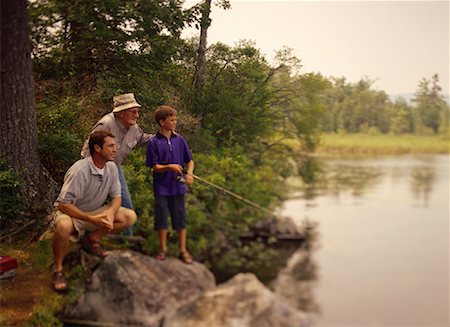 simsearch:693-06021485,k - Grandfather, Father and Son Fishing from Rocks Belgrade Lakes, Maine, USA Stock Photo - Rights-Managed, Code: 700-00067822