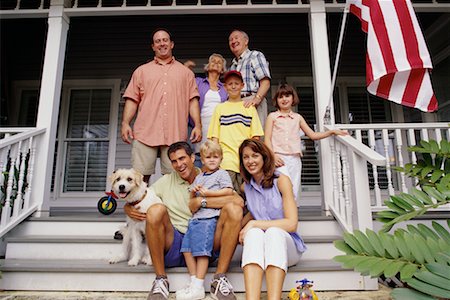 family with american flag - Portrait of Family on Porch Stock Photo - Rights-Managed, Code: 700-00068843