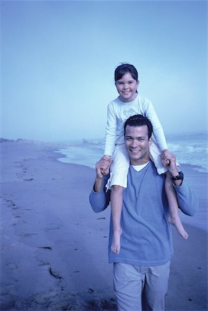 piggyback daughter at beach - Portrait of Father with Daugther On Shoulders on Beach Stock Photo - Rights-Managed, Code: 700-00060944