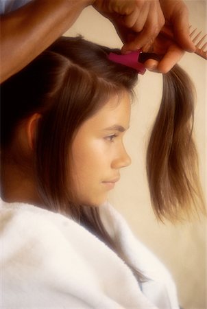 relationship of hairdresser to client - Profile of Teenage Girl Having Hair Styled Stock Photo - Rights-Managed, Code: 700-00061354