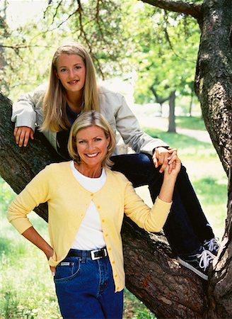 family with teenagers city park - Portrait of Mother and Daughter Leaning on Tree Stock Photo - Rights-Managed, Code: 700-00062174