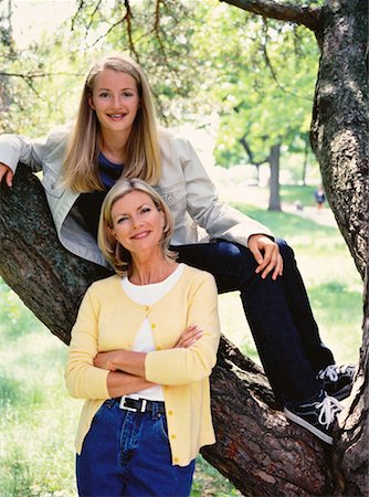 family with teenagers city park - Portrait of Mother and Daughter Leaning on Tree Stock Photo - Rights-Managed, Code: 700-00062175
