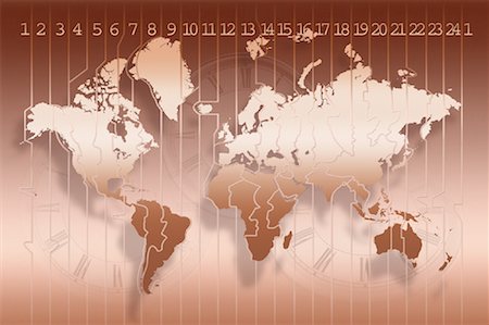 simsearch:700-00077270,k - Carte du monde et des fuseaux horaires avec trois horloges Photographie de stock - Rights-Managed, Code: 700-00062320