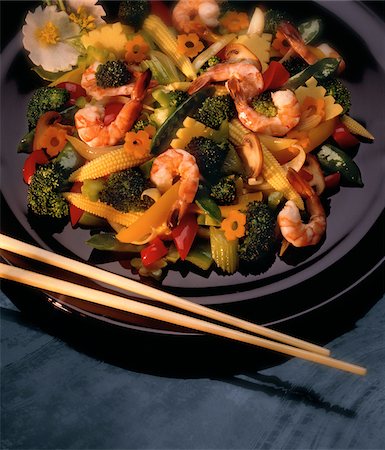 simsearch:700-00935209,k - Shrimp and Vegetable Stir Fry With Chopsticks Stock Photo - Rights-Managed, Code: 700-00074891