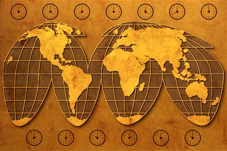 World Map and Clocks Stock Photo - Rights-Managed, Code: 700-00077269