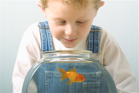 Boy Looking at Goldfish in Bowl Stock Photo - Rights-Managed, Code: 700-00077310