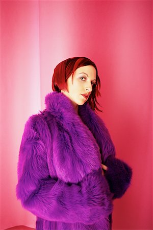 simsearch:700-02080516,k - Portrait of Woman Wearing Purple Fur in Pink Room Stock Photo - Rights-Managed, Code: 700-00077687