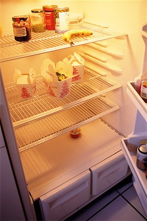 simsearch:700-00077839,k - Sparsely Stocked Fridge with Leftover Take-Out Boxes Stock Photo - Rights-Managed, Code: 700-00077842