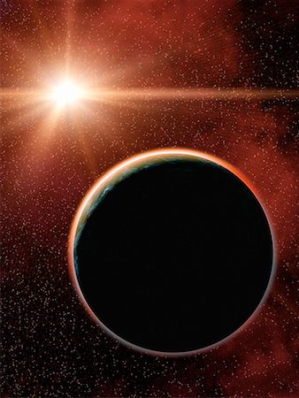 eclipse total - Planet and Sunburst in Space Foto de stock - Con derechos protegidos, Código: 700-00078214
