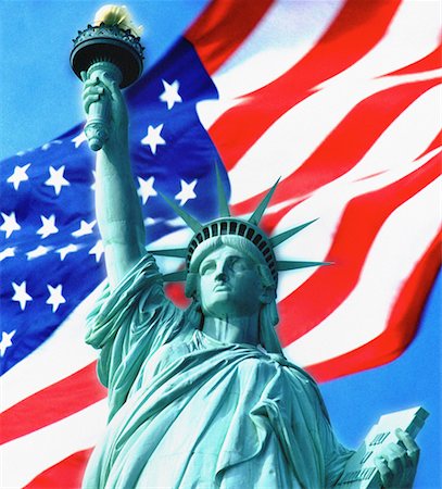 statue of liberty on the flag - Statue de la liberté et drapeau américain Photographie de stock - Rights-Managed, Code: 700-00079358
