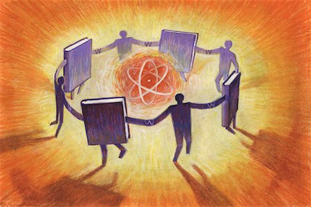 stick people holding hands - Illustration of People Holding Hands in Circle with Books and Atom Stock Photo - Rights-Managed, Code: 700-00079417