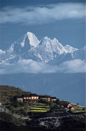 Overview of Village and Himalayas Changu Narayan, Kathmandu, Nepal Stock Photo - Rights-Managed, Code: 700-00079567