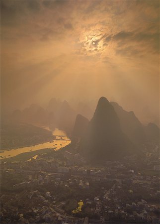 simsearch:700-00079847,k - Overview of City and Landscape at Sunset, Yangshuo, Guangxi Region China Stock Photo - Rights-Managed, Code: 700-00079871