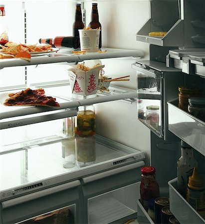 Take-Out Food, Beer and Condiments in Fridge Stock Photo - Rights-Managed, Code: 700-00079964