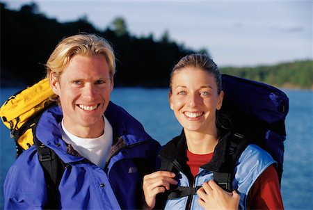 Portrait of Couple with Hiking Gear near Lake Haliburton, Ontario, Canada Stock Photo - Rights-Managed, Code: 700-00071220