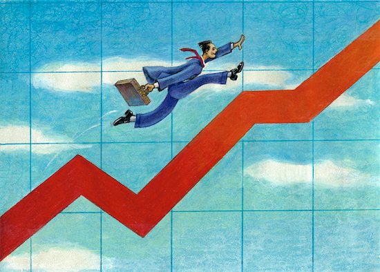 Illustration of Businessman Running Up Line Graph Stock Photo - Premium Rights-Managed, Artist: Wei Yan, Image code: 700-00071675