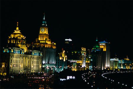 Cityscape and Street at Night The Bund, Shanghai, China Stock Photo - Rights-Managed, Code: 700-00072967