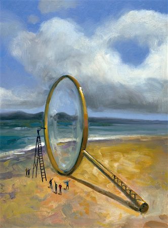 simsearch:700-00073590,k - Illustration of People on Beach Looking at Giant Magnifying Glass Stock Photo - Rights-Managed, Code: 700-00073590