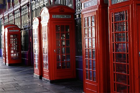 english phone box - Row of Telephone Booths London, England Stock Photo - Rights-Managed, Code: 700-00084538