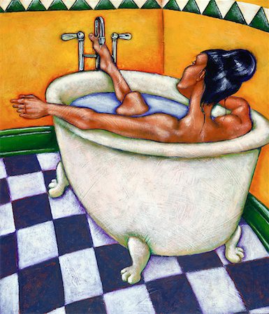 Illustration of Woman Soaking In Bathtub Stock Photo - Rights-Managed, Code: 700-00085266