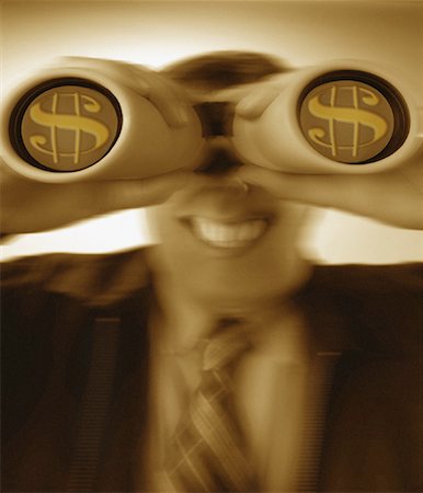 simsearch:700-00661362,k - Businessman Using Binoculars With Dollar Signs, Smiling Stock Photo - Rights-Managed, Code: 700-00085285