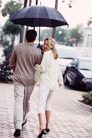simsearch:700-00090323,k - Back View of Couple Walking on Street with Umbrella Stock Photo - Rights-Managed, Code: 700-00085517