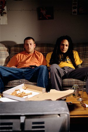pizza tv - Two Men Sitting on Sofa, Watching Television Stock Photo - Rights-Managed, Code: 700-00086142